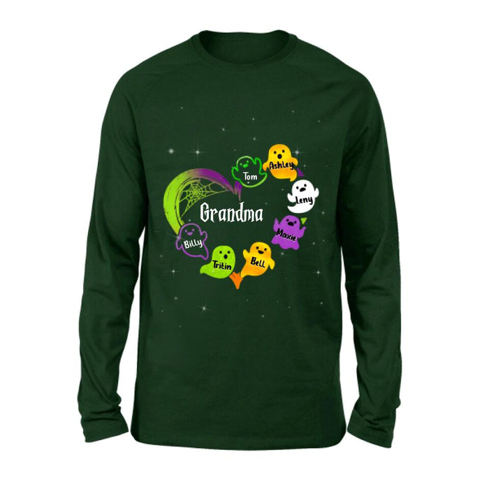 Custom Personalized Grandma & Grandkids Ghost T-shirt/Long Sleeve/ Sweatshirt/Hoodie - Halloween Gift for Grandmother - Up to 7 Grandkids