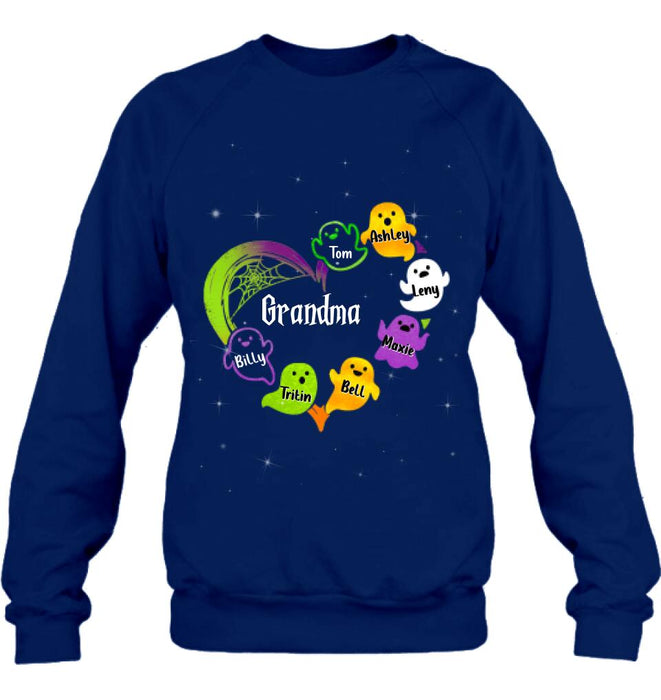 Custom Personalized Grandma & Grandkids Ghost T-shirt/Long Sleeve/ Sweatshirt/Hoodie - Halloween Gift for Grandmother - Up to 7 Grandkids