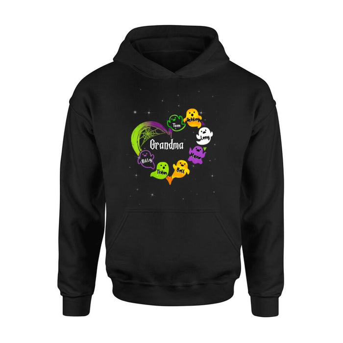 Custom Personalized Grandma & Grandkids Ghost T-shirt/Long Sleeve/ Sweatshirt/Hoodie - Halloween Gift for Grandmother - Up to 7 Grandkids