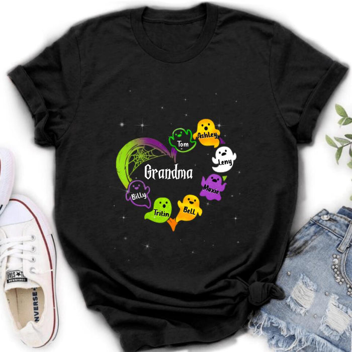 Custom Personalized Grandma & Grandkids Ghost T-shirt/Long Sleeve/ Sweatshirt/Hoodie - Halloween Gift for Grandmother - Up to 7 Grandkids