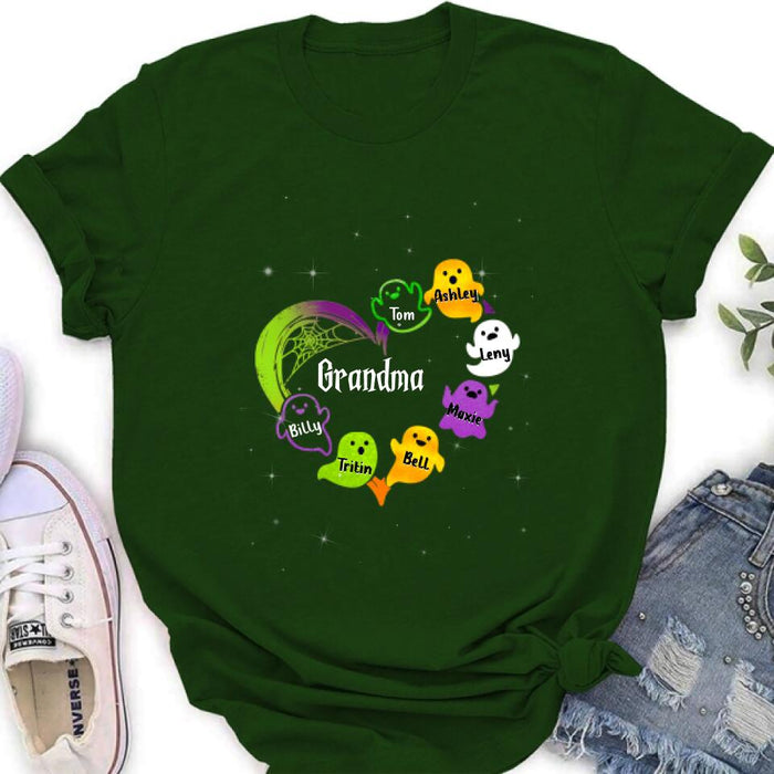 Custom Personalized Grandma & Grandkids Ghost T-shirt/Long Sleeve/ Sweatshirt/Hoodie - Halloween Gift for Grandmother - Up to 7 Grandkids