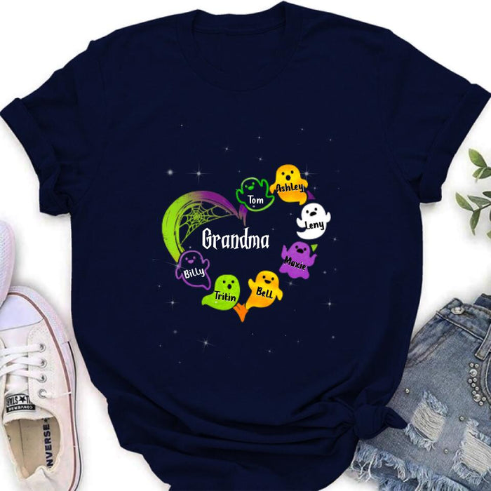 Custom Personalized Grandma & Grandkids Ghost T-shirt/Long Sleeve/ Sweatshirt/Hoodie - Halloween Gift for Grandmother - Up to 7 Grandkids