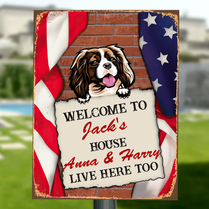 Custom Personalized Pet Metal Sign - Upto 3 Dogs/Cats - Gift Idea For Dog/Cat Lover - Welcome To House