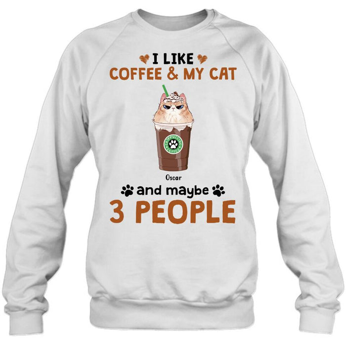 Custom Personalized Catpuccino Shirt - Gift Idea For Cat Lover with up to 5 Cats - I Like Coffee & My Cat and Maybe 3 People