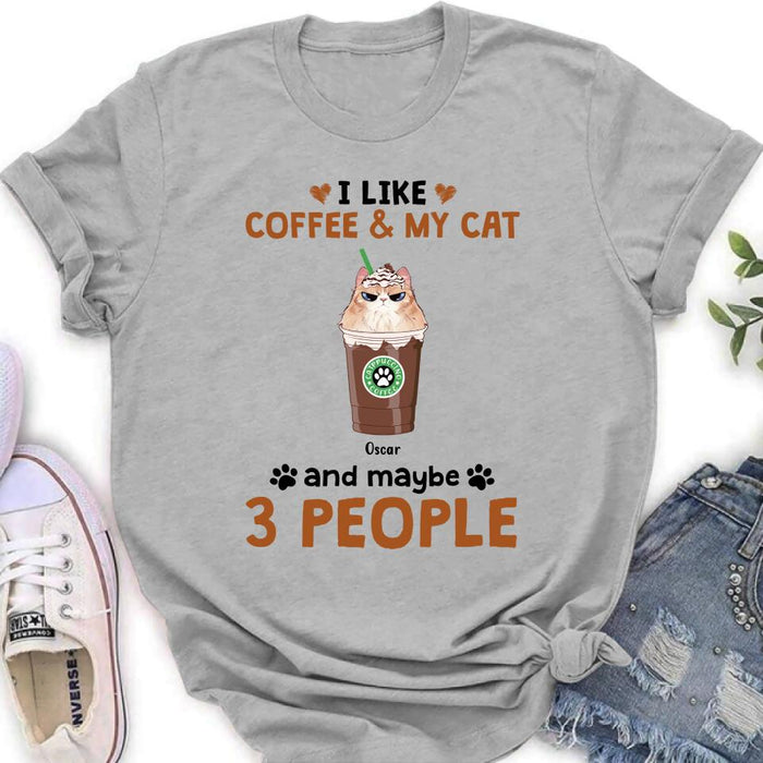 Custom Personalized Catpuccino Shirt - Gift Idea For Cat Lover with up to 5 Cats - I Like Coffee & My Cat and Maybe 3 People