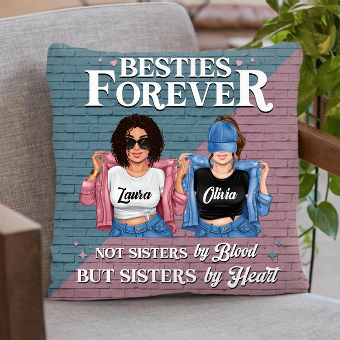 Custom Personalized Besties Pillow Cover & Fleece/ Quilt Blanket - Gift Idea For Besties/ Friends - Not Sisters By Blood But Sisters By Heart