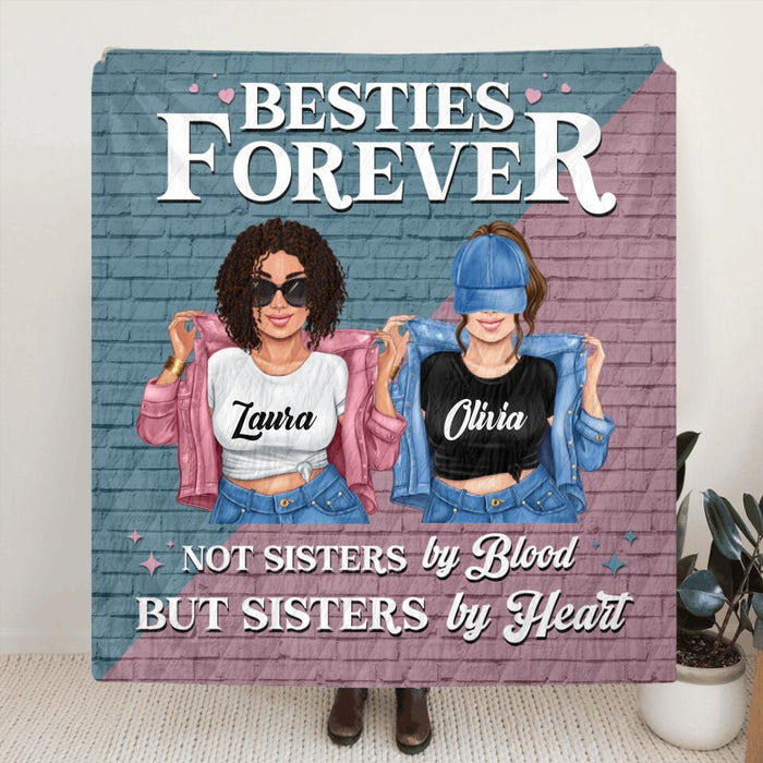 Custom Personalized Besties Pillow Cover & Fleece/ Quilt Blanket - Gift Idea For Besties/ Friends - Not Sisters By Blood But Sisters By Heart