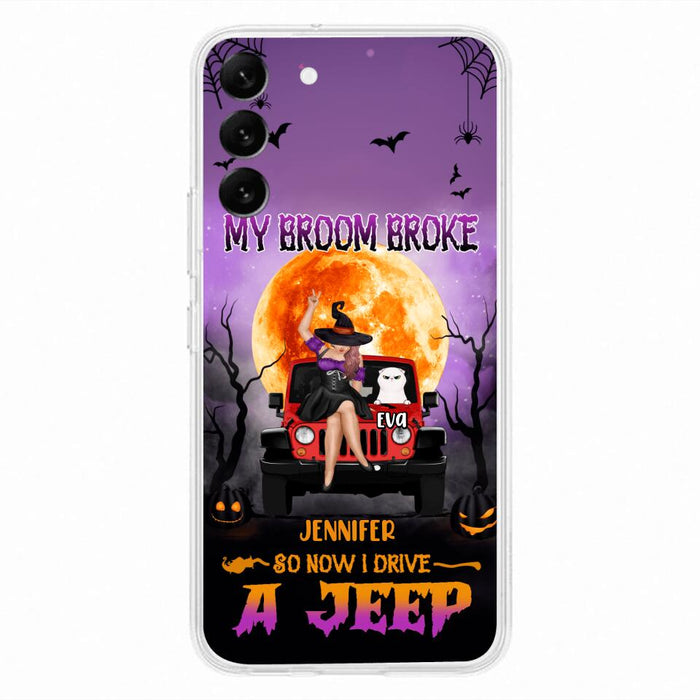 Custom Personalized Off-road Girl Phone Case - Upto 4 Cats - Halloween Gift Idea For Off-road Lovers/Cat Lovers - My Broom Broke - Case for iPhone/Samsung