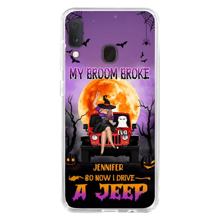 Custom Personalized Off-road Girl Phone Case - Upto 4 Cats - Halloween Gift Idea For Off-road Lovers/Cat Lovers - My Broom Broke - Case for iPhone/Samsung