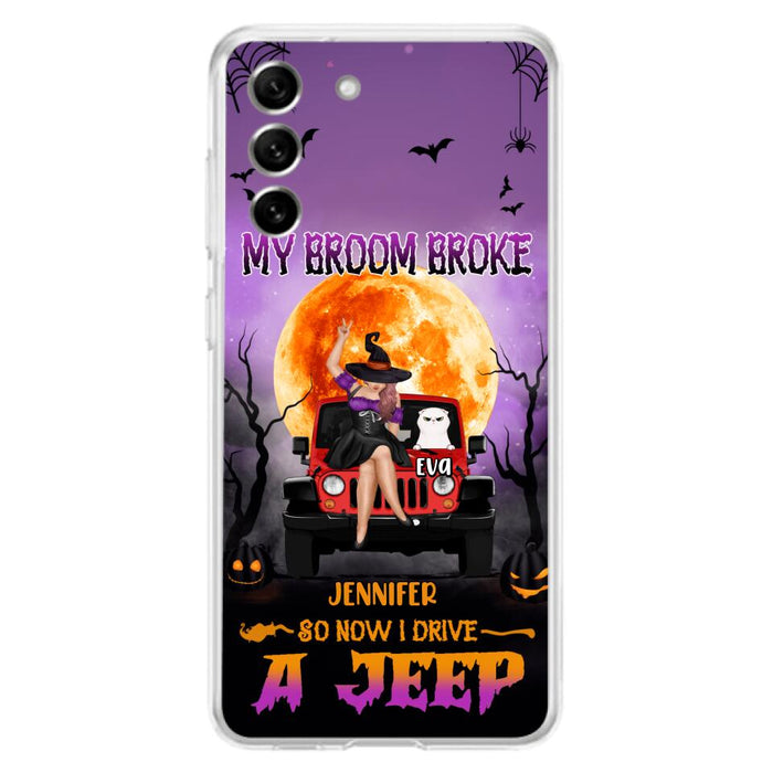 Custom Personalized Off-road Girl Phone Case - Upto 4 Cats - Halloween Gift Idea For Off-road Lovers/Cat Lovers - My Broom Broke - Case for iPhone/Samsung