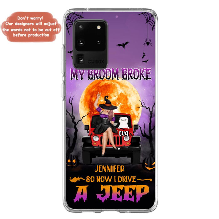 Custom Personalized Off-road Girl Phone Case - Upto 4 Cats - Halloween Gift Idea For Off-road Lovers/Cat Lovers - My Broom Broke - Case for iPhone/Samsung