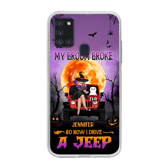 Custom Personalized Off-road Girl Phone Case - Upto 4 Cats - Halloween Gift Idea For Off-road Lovers/Cat Lovers - My Broom Broke - Case for iPhone/Samsung