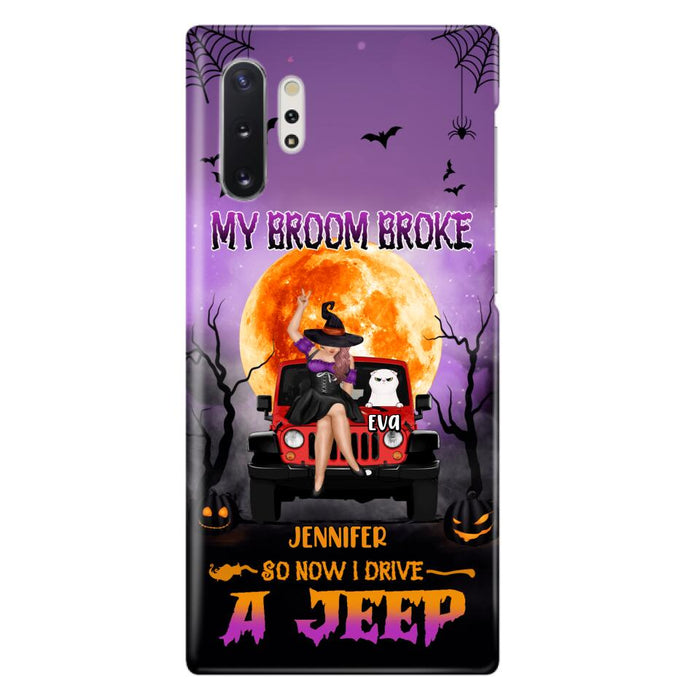 Custom Personalized Off-road Girl Phone Case - Upto 4 Cats - Halloween Gift Idea For Off-road Lovers/Cat Lovers - My Broom Broke - Case for iPhone/Samsung