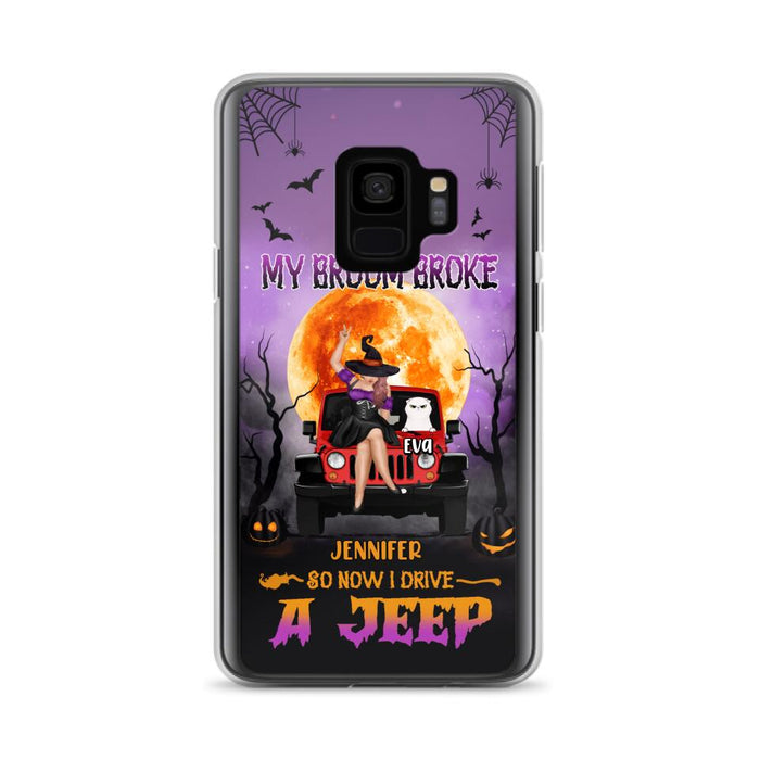 Custom Personalized Off-road Girl Phone Case - Upto 4 Cats - Halloween Gift Idea For Off-road Lovers/Cat Lovers - My Broom Broke - Case for iPhone/Samsung