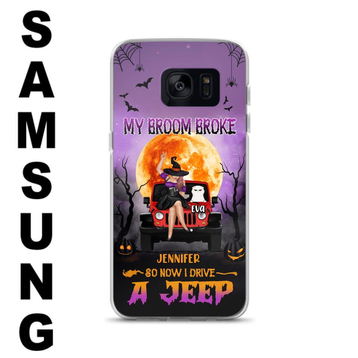 Custom Personalized Off-road Girl Phone Case - Upto 4 Cats - Halloween Gift Idea For Off-road Lovers/Cat Lovers - My Broom Broke - Case for iPhone/Samsung