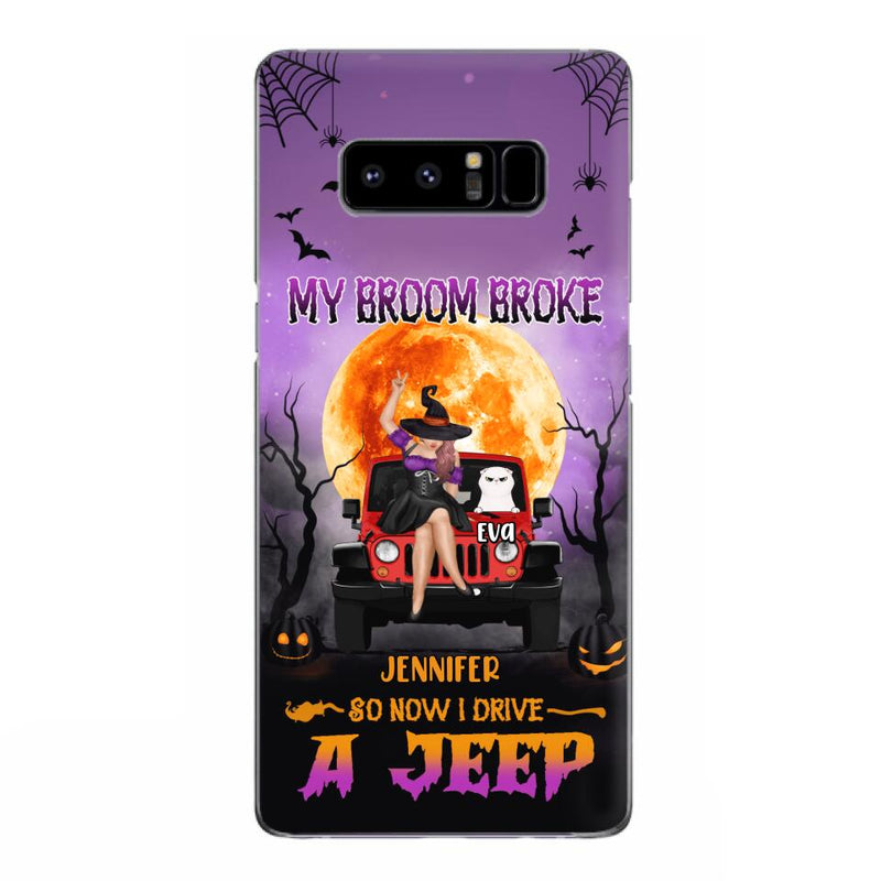 Custom Personalized Off-road Girl Phone Case - Upto 4 Cats - Halloween Gift Idea For Off-road Lovers/Cat Lovers - My Broom Broke - Case for iPhone/Samsung