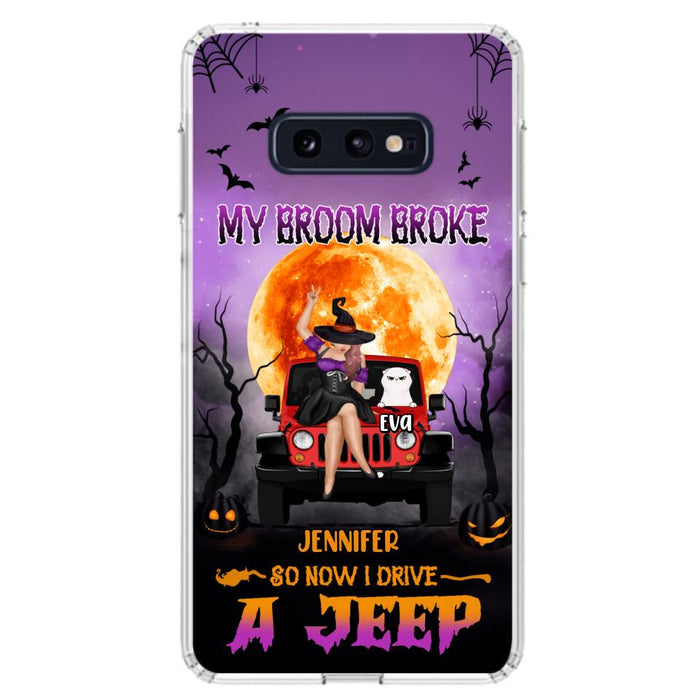 Custom Personalized Off-road Girl Phone Case - Upto 4 Cats - Halloween Gift Idea For Off-road Lovers/Cat Lovers - My Broom Broke - Case for iPhone/Samsung