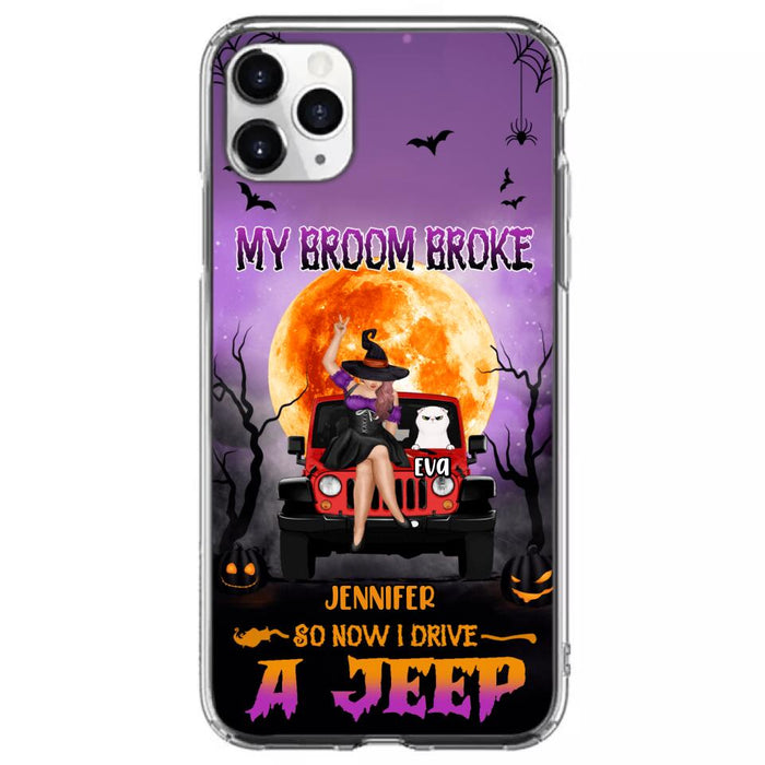 Custom Personalized Off-road Girl Phone Case - Upto 4 Cats - Halloween Gift Idea For Off-road Lovers/Cat Lovers - My Broom Broke - Case for iPhone/Samsung