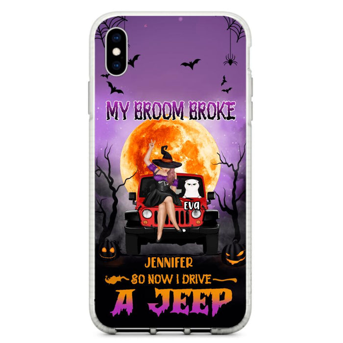 Custom Personalized Off-road Girl Phone Case - Upto 4 Cats - Halloween Gift Idea For Off-road Lovers/Cat Lovers - My Broom Broke - Case for iPhone/Samsung