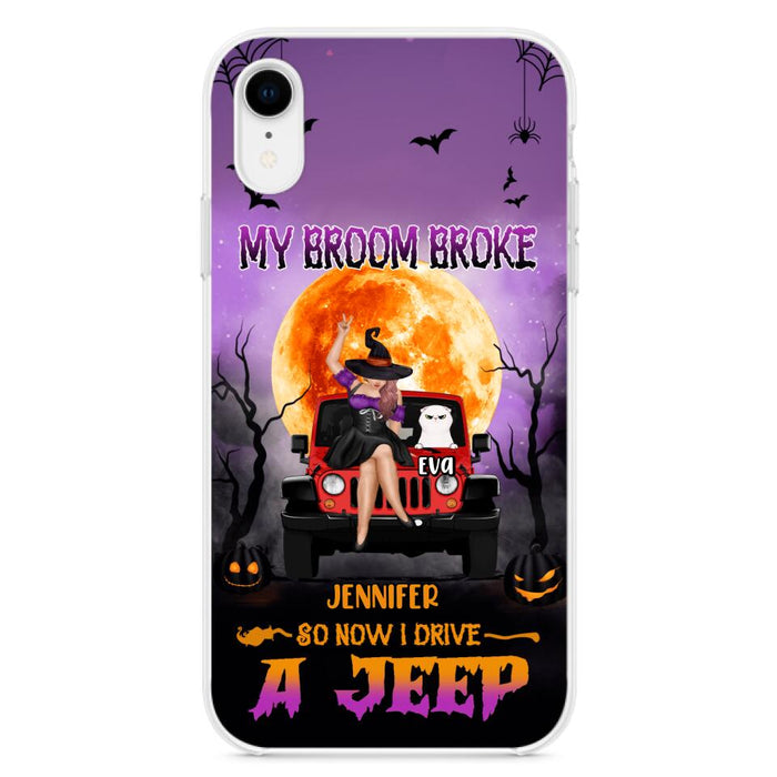 Custom Personalized Off-road Girl Phone Case - Upto 4 Cats - Halloween Gift Idea For Off-road Lovers/Cat Lovers - My Broom Broke - Case for iPhone/Samsung