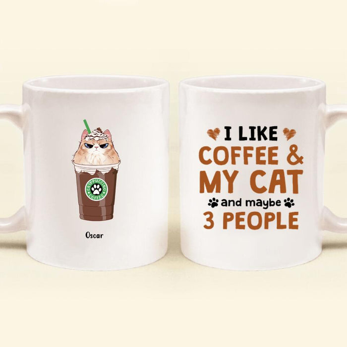 Custom Personalized Catpuccino Coffee Mug - Gift Idea For Cat Lover with up to 5 Cats - I Like Coffee & My Cat and Maybe 3 People