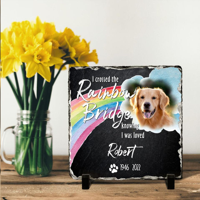 Custom Personalized Memorial Photo Square Lithograph - Memorial Gift Idea - I Crossed The Rainbow Bridge Knowing I Was Loved