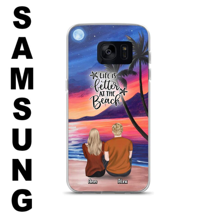 Personalized Couple and Pet Beach Dawn Phone Case for iPhone and Samsung - Couple with up to 4 dogs/cats - Life is better at the beach