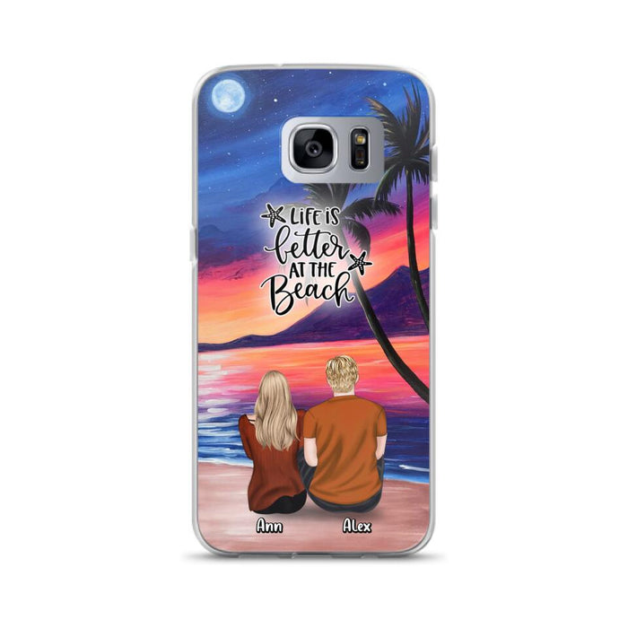 Personalized Couple and Pet Beach Dawn Phone Case for iPhone and Samsung - Couple with up to 4 dogs/cats - Life is better at the beach