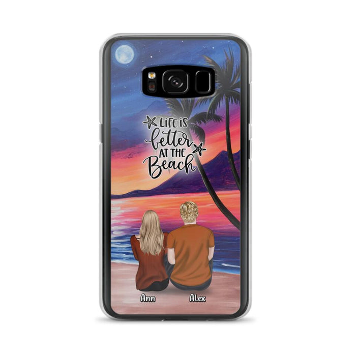 Personalized Couple and Pet Beach Dawn Phone Case for iPhone and Samsung - Couple with up to 4 dogs/cats - Life is better at the beach