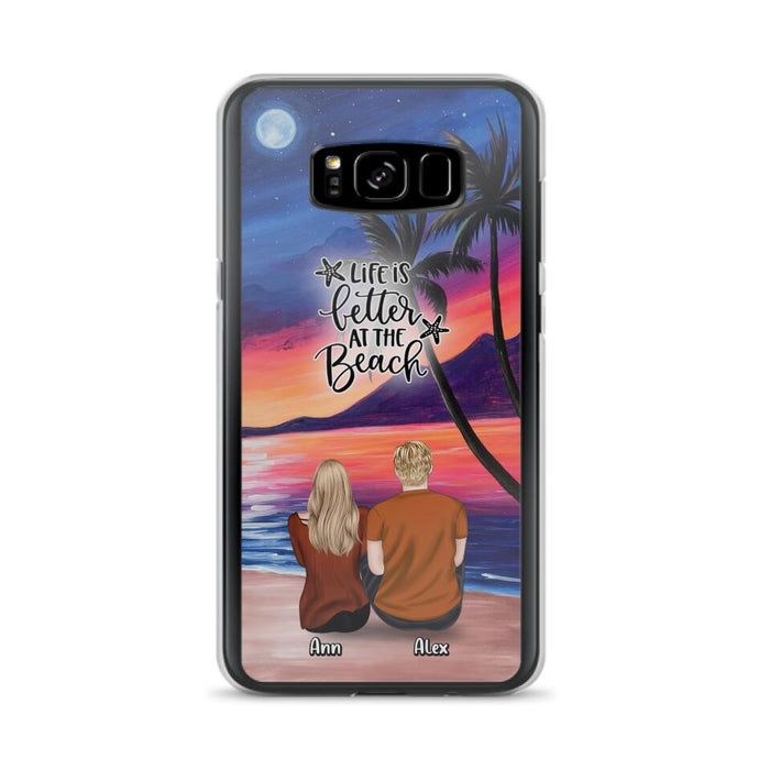 Personalized Couple and Pet Beach Dawn Phone Case for iPhone and Samsung - Couple with up to 4 dogs/cats - Life is better at the beach