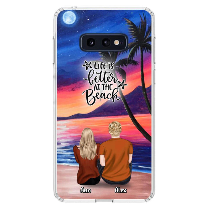 Personalized Couple and Pet Beach Dawn Phone Case for iPhone and Samsung - Couple with up to 4 dogs/cats - Life is better at the beach