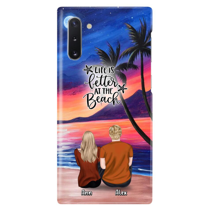 Personalized Couple and Pet Beach Dawn Phone Case for iPhone and Samsung - Couple with up to 4 dogs/cats - Life is better at the beach