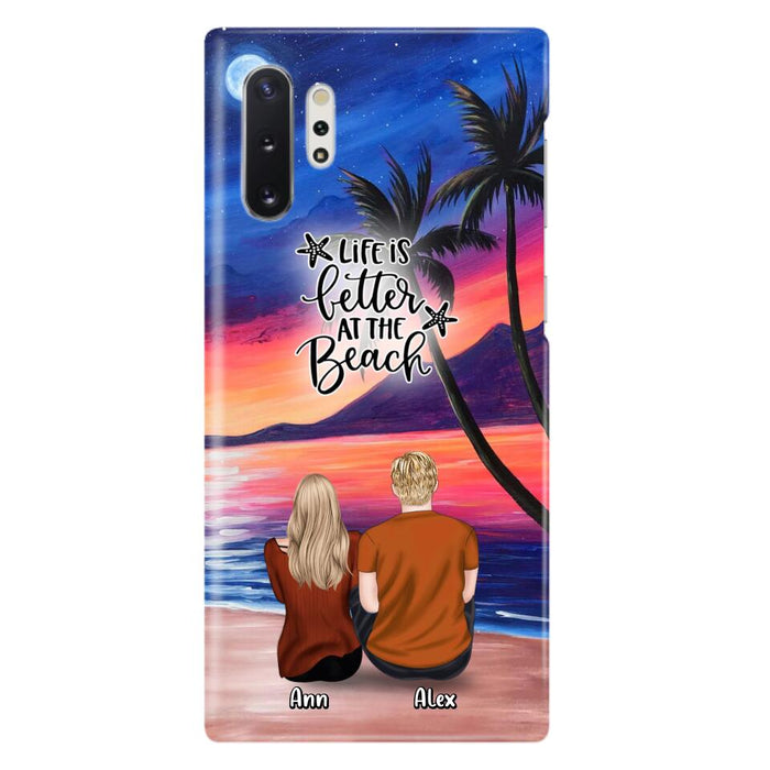 Personalized Couple and Pet Beach Dawn Phone Case for iPhone and Samsung - Couple with up to 4 dogs/cats - Life is better at the beach