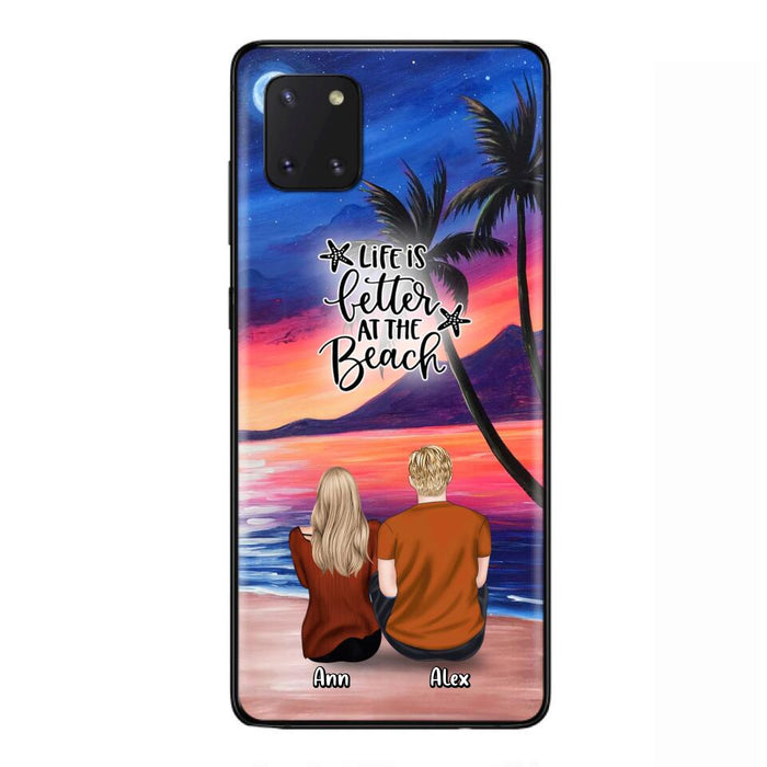 Personalized Couple and Pet Beach Dawn Phone Case for iPhone and Samsung - Couple with up to 4 dogs/cats - Life is better at the beach