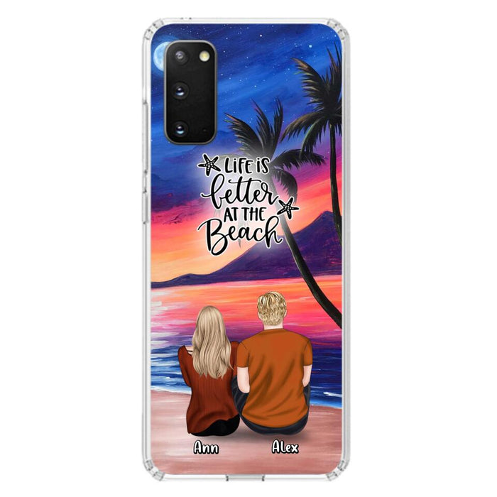 Personalized Couple and Pet Beach Dawn Phone Case for iPhone and Samsung - Couple with up to 4 dogs/cats - Life is better at the beach