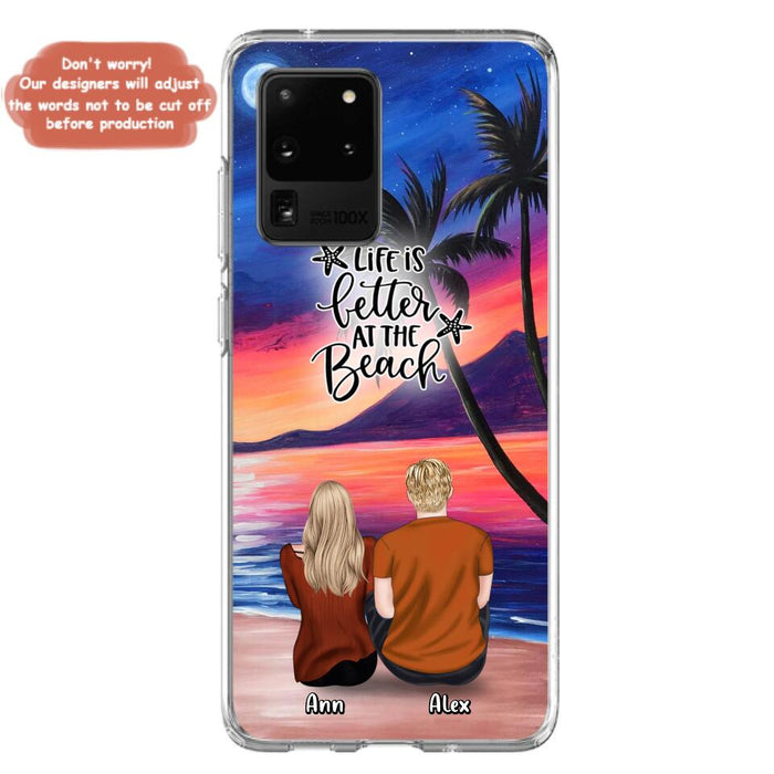 Personalized Couple and Pet Beach Dawn Phone Case for iPhone and Samsung - Couple with up to 4 dogs/cats - Life is better at the beach