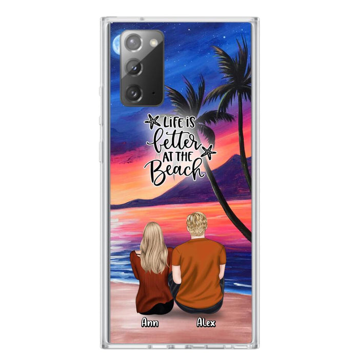 Personalized Couple and Pet Beach Dawn Phone Case for iPhone and Samsung - Couple with up to 4 dogs/cats - Life is better at the beach