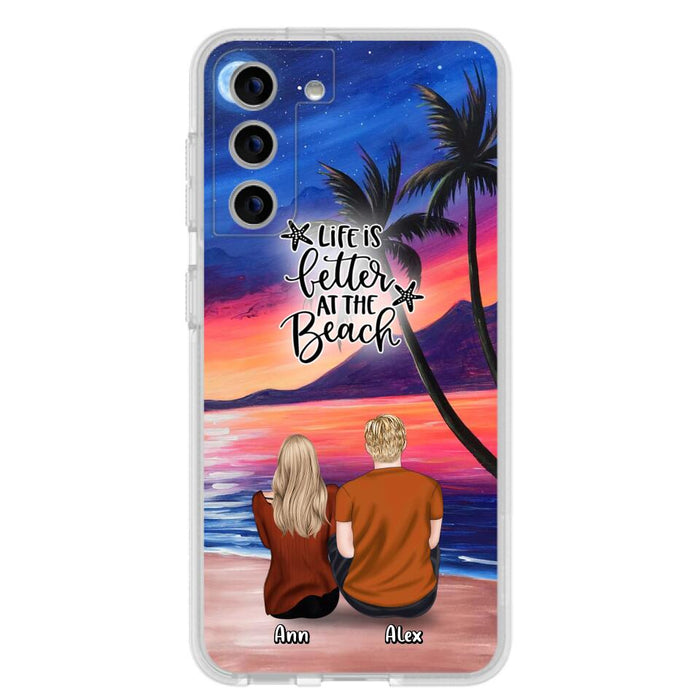 Personalized Couple and Pet Beach Dawn Phone Case for iPhone and Samsung - Couple with up to 4 dogs/cats - Life is better at the beach