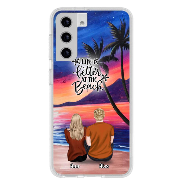 Personalized Couple and Pet Beach Dawn Phone Case for iPhone and Samsung - Couple with up to 4 dogs/cats - Life is better at the beach