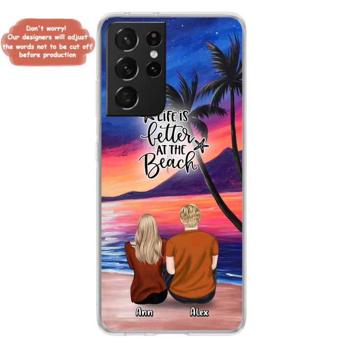 Personalized Couple and Pet Beach Dawn Phone Case for iPhone and Samsung - Couple with up to 4 dogs/cats - Life is better at the beach