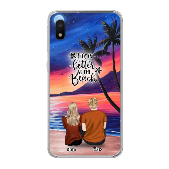 Personalized Couple and Pet Beach Dawn Phone Case for iPhone and Samsung - Couple with up to 4 dogs/cats - Life is better at the beach