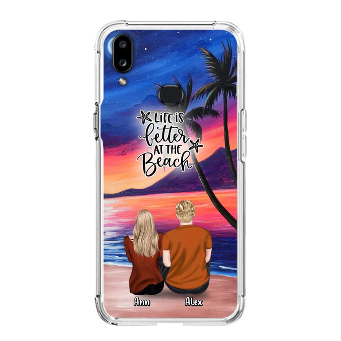 Personalized Couple and Pet Beach Dawn Phone Case for iPhone and Samsung - Couple with up to 4 dogs/cats - Life is better at the beach