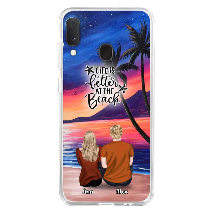 Personalized Couple and Pet Beach Dawn Phone Case for iPhone and Samsung - Couple with up to 4 dogs/cats - Life is better at the beach