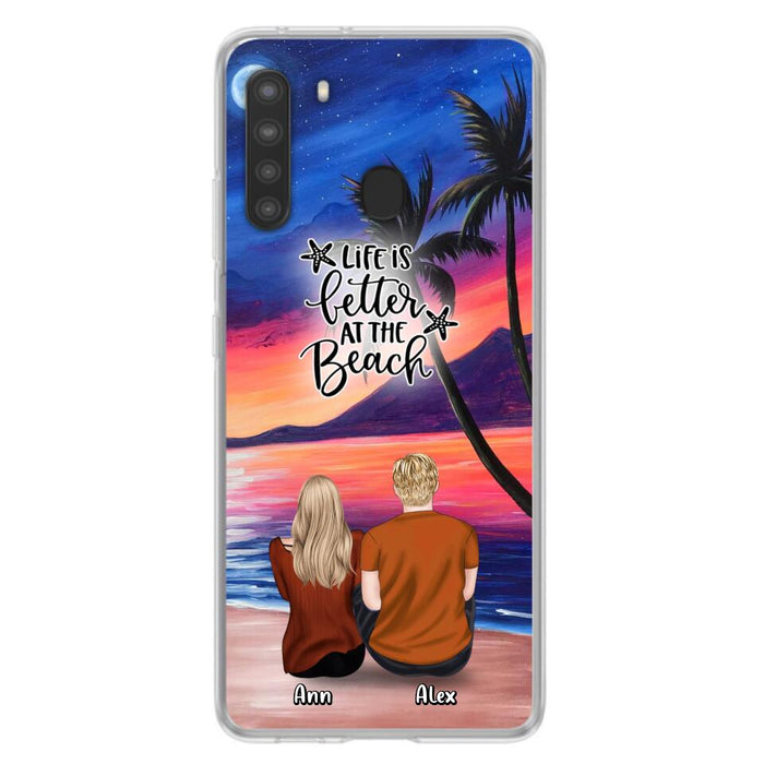 Personalized Couple and Pet Beach Dawn Phone Case for iPhone and Samsung - Couple with up to 4 dogs/cats - Life is better at the beach