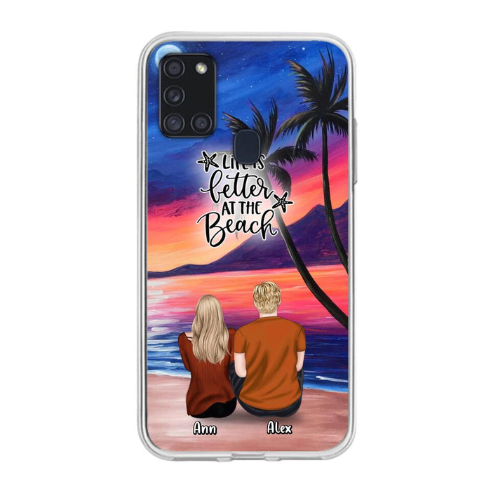 Personalized Couple and Pet Beach Dawn Phone Case for iPhone and Samsung - Couple with up to 4 dogs/cats - Life is better at the beach