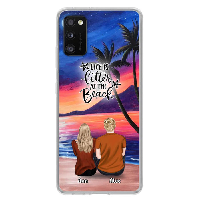 Personalized Couple and Pet Beach Dawn Phone Case for iPhone and Samsung - Couple with up to 4 dogs/cats - Life is better at the beach