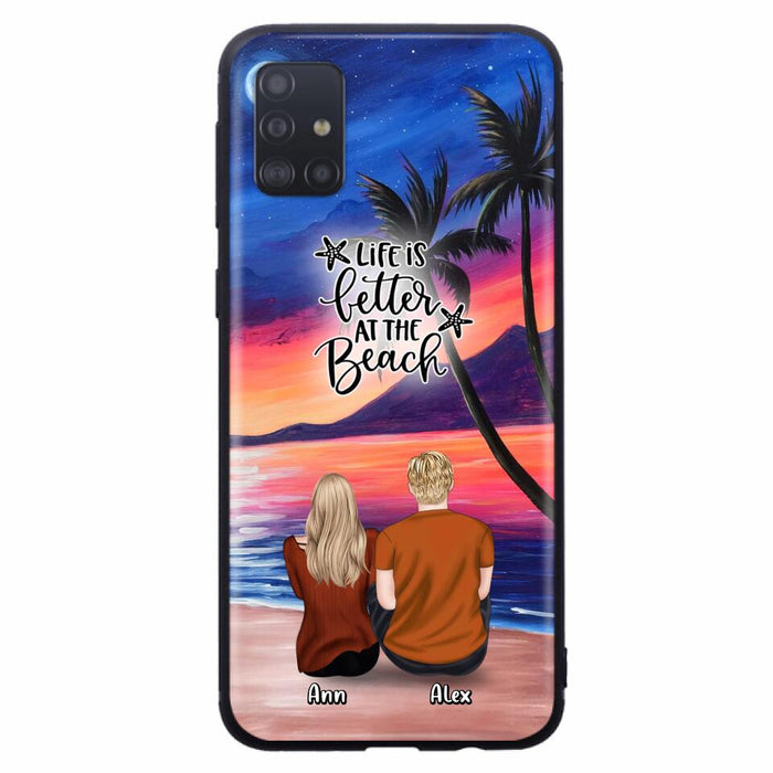 Personalized Couple and Pet Beach Dawn Phone Case for iPhone and Samsung - Couple with up to 4 dogs/cats - Life is better at the beach