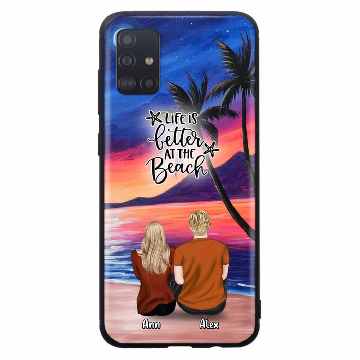 Personalized Couple and Pet Beach Dawn Phone Case for iPhone and Samsung - Couple with up to 4 dogs/cats - Life is better at the beach