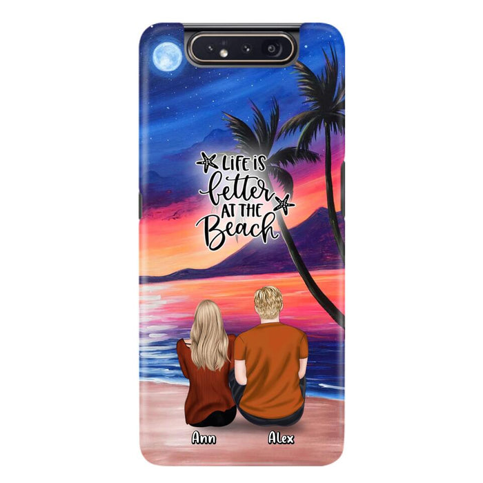 Personalized Couple and Pet Beach Dawn Phone Case for iPhone and Samsung - Couple with up to 4 dogs/cats - Life is better at the beach