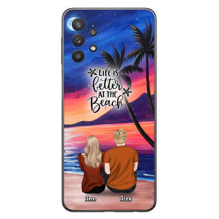 Personalized Couple and Pet Beach Dawn Phone Case for iPhone and Samsung - Couple with up to 4 dogs/cats - Life is better at the beach